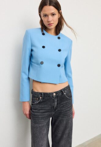 Blazer curto de gola redonda