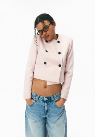 Blazer curto de gola redonda
