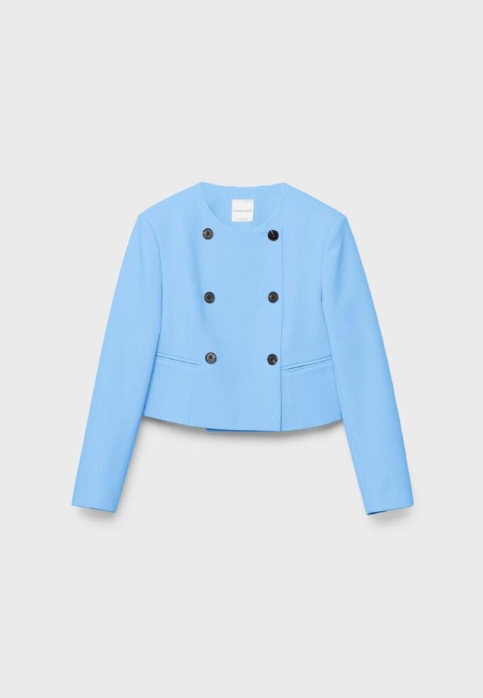 Blazer curto de gola redonda Blazer curto de gola redonda