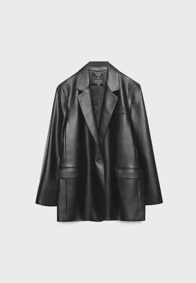 Blazer de corte regular com efeito de pele