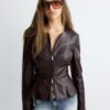 Blazer sem gola com efeito de pele e peplum