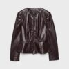 Blazer sem gola com efeito de pele e peplum
