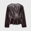 Blazer sem gola com efeito de pele e peplum