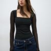 Body de tule com decote quadrado Body de tule com decote quadrado