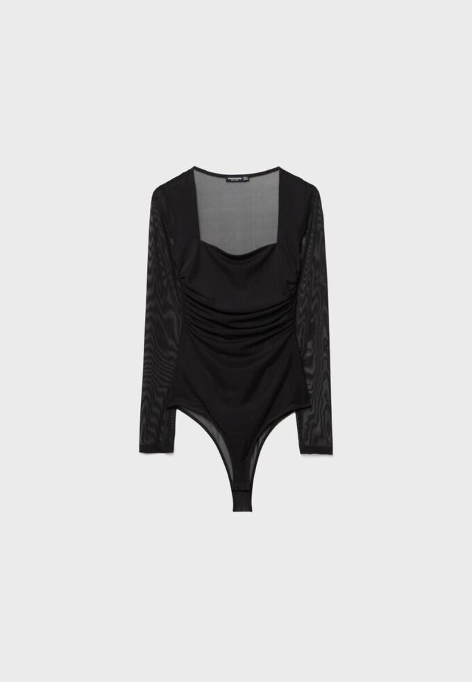 Body de tule com decote quadrado Body de tule com decote quadrado