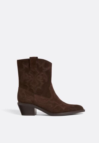 Botas de cowboy de cano curto com salto em pele dividida