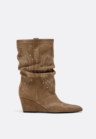 Botas de salto em cunha em pele