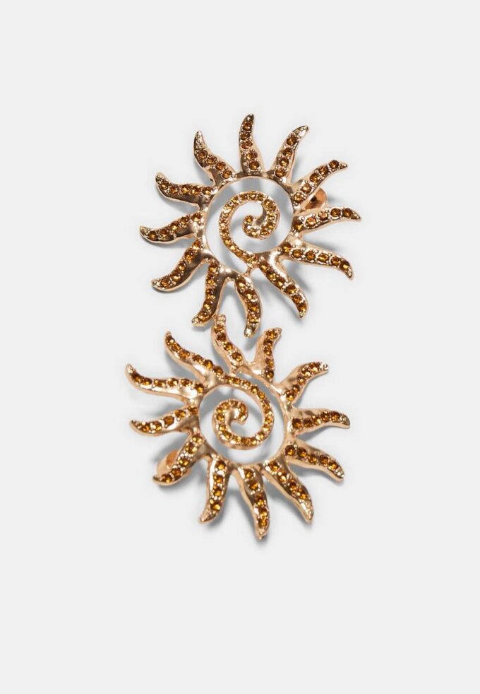 Brincos pequenos com strass em forma de sol Brincos pequenos com strass em forma de sol