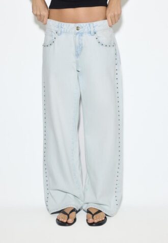 Calças de ganga Wide Leg largas e folgadas com tachas