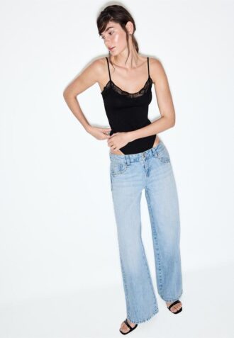 Calças de ganga Wide Leg largas e folgadas com tachas