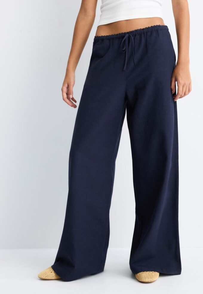 Calças Wide Leg com efeito de linho Calças Wide Leg com efeito de linho