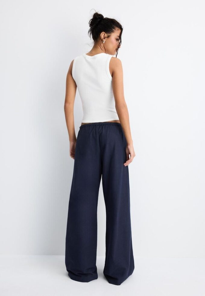 Calças Wide Leg com efeito de linho Calças Wide Leg com efeito de linho