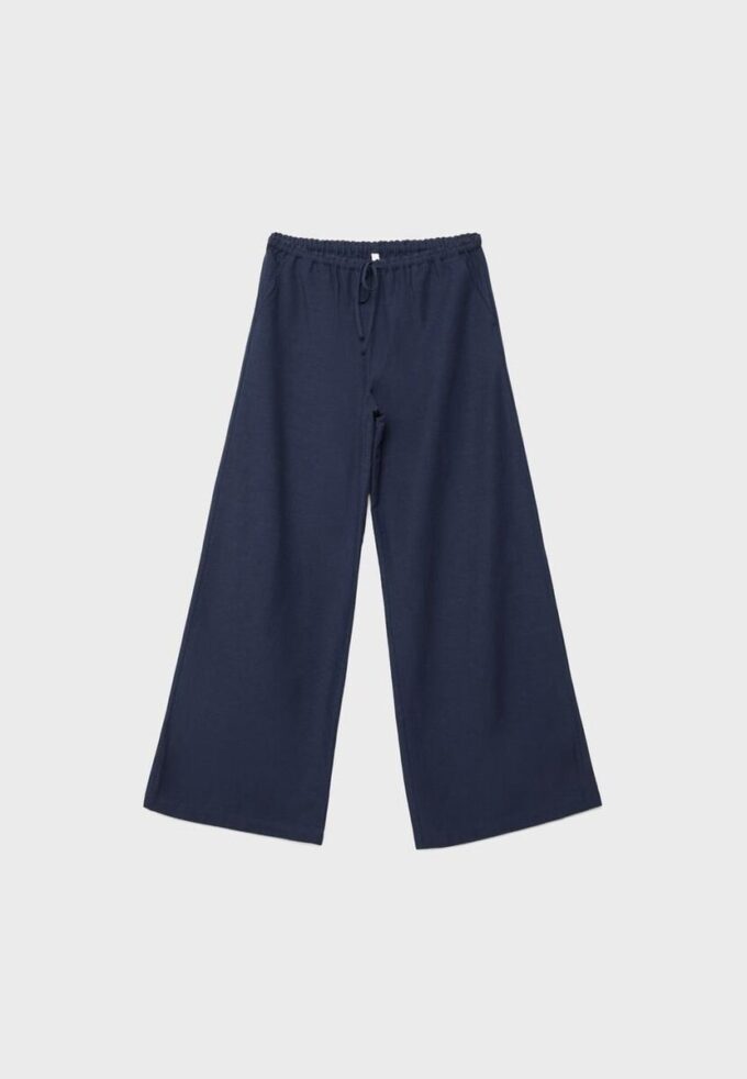 Calças Wide Leg com efeito de linho Calças Wide Leg com efeito de linho