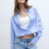 Camisa balão em dois materiais