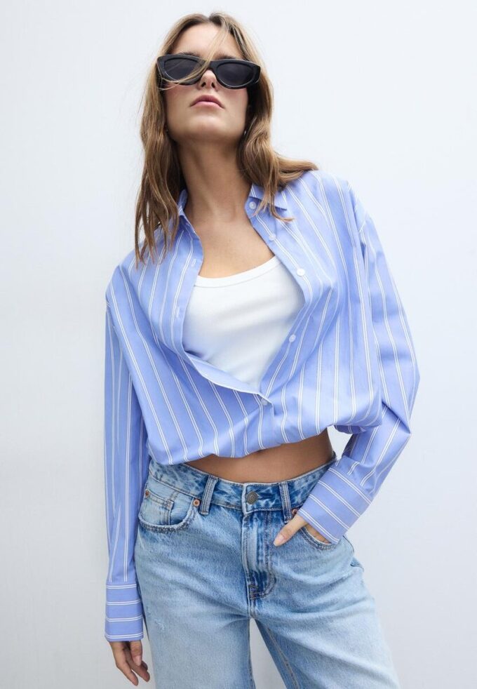 Camisa balão em dois materiais