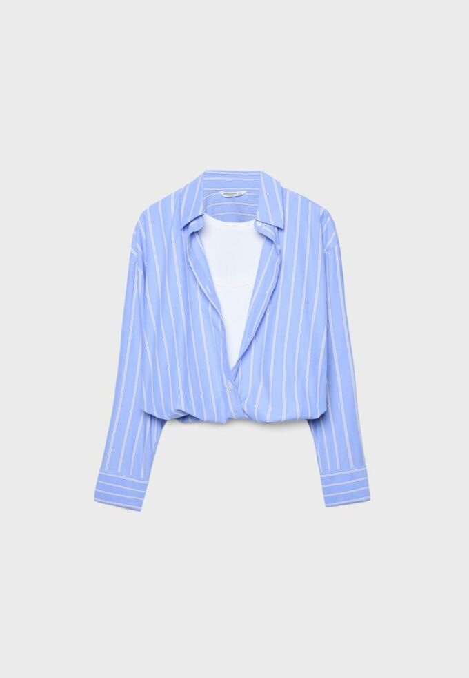 Camisa balão em dois materiais