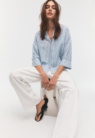 Camisas com mangas kimono com efeito de linho