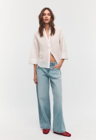 Camisas com mangas kimono com efeito de linho