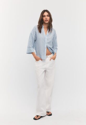 Camisas com mangas kimono com efeito de linho