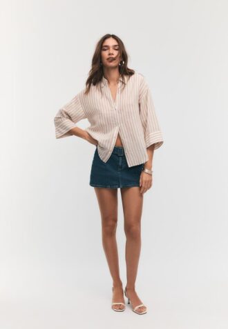 Camisas com mangas kimono com efeito de linho