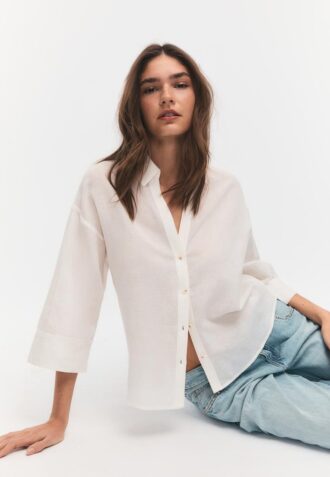 Camisas com mangas kimono com efeito de linho