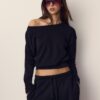 Camisas de manga comprida com decote em barco e bainha com faixa Camisas de manga comprida com decote em barco e bainha com faixa
