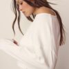 Camisas de manga comprida com decote em barco e bainha com faixa Camisas de manga comprida com decote em barco e bainha com faixa