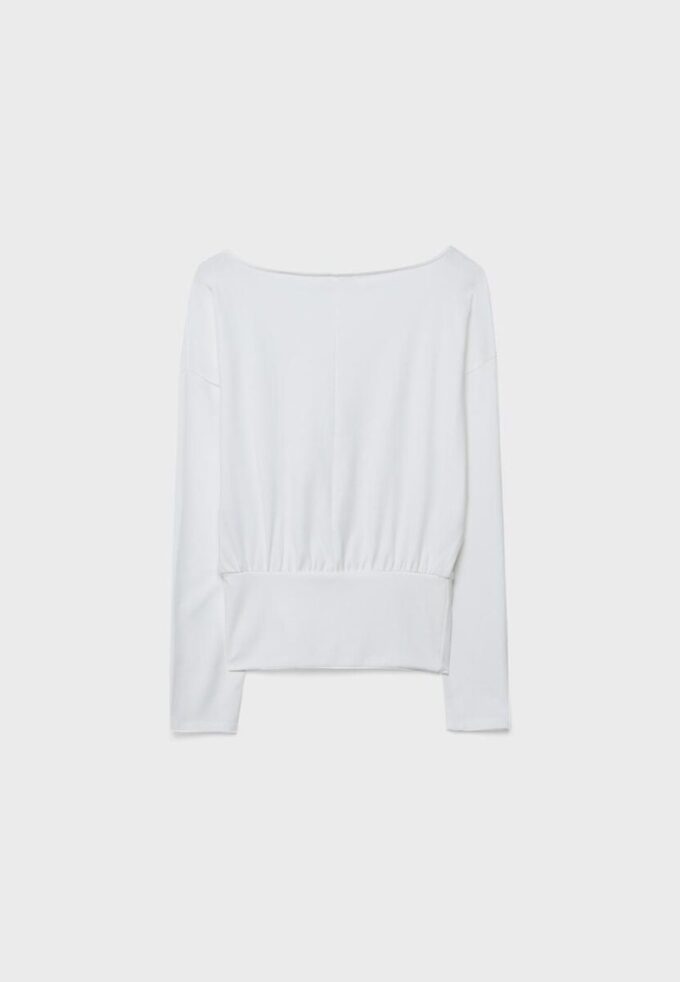 Camisas de manga comprida com decote em barco e bainha com faixa Camisas de manga comprida com decote em barco e bainha com faixa