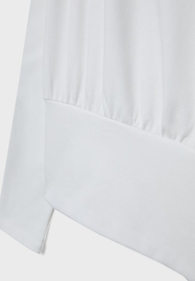 Camisas de manga comprida com decote em barco e bainha com faixa Camisas de manga comprida com decote em barco e bainha com faixa