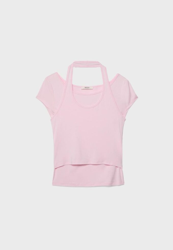 Camiseta de manga curta com dupla camada