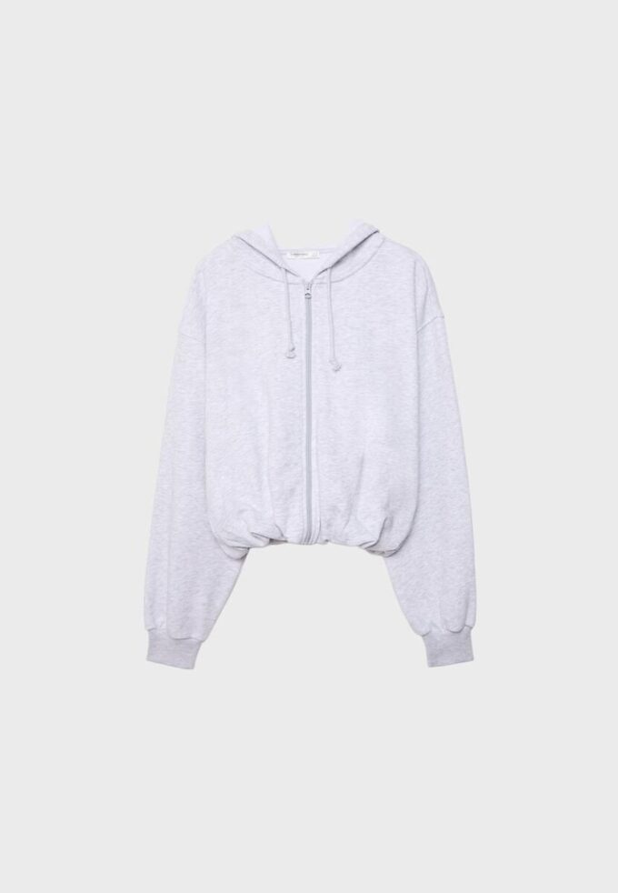 Camisola bomber com capuz estampada