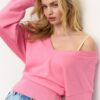 Camisola com decote em V e mangas em forma de asa de morcego