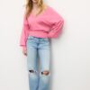 Camisola com decote em V e mangas em forma de asa de morcego