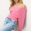 Camisola com decote em V e mangas em forma de asa de morcego