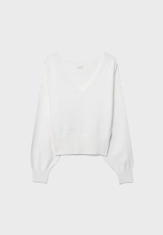 Camisola com decote em V e mangas em forma de asa de morcego Camisola com decote em V e mangas em forma de asa de morcego