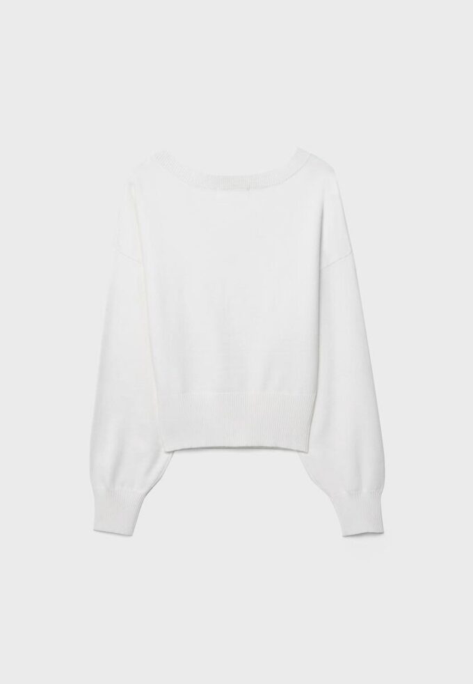 Camisola com decote em V e mangas em forma de asa de morcego Camisola com decote em V e mangas em forma de asa de morcego