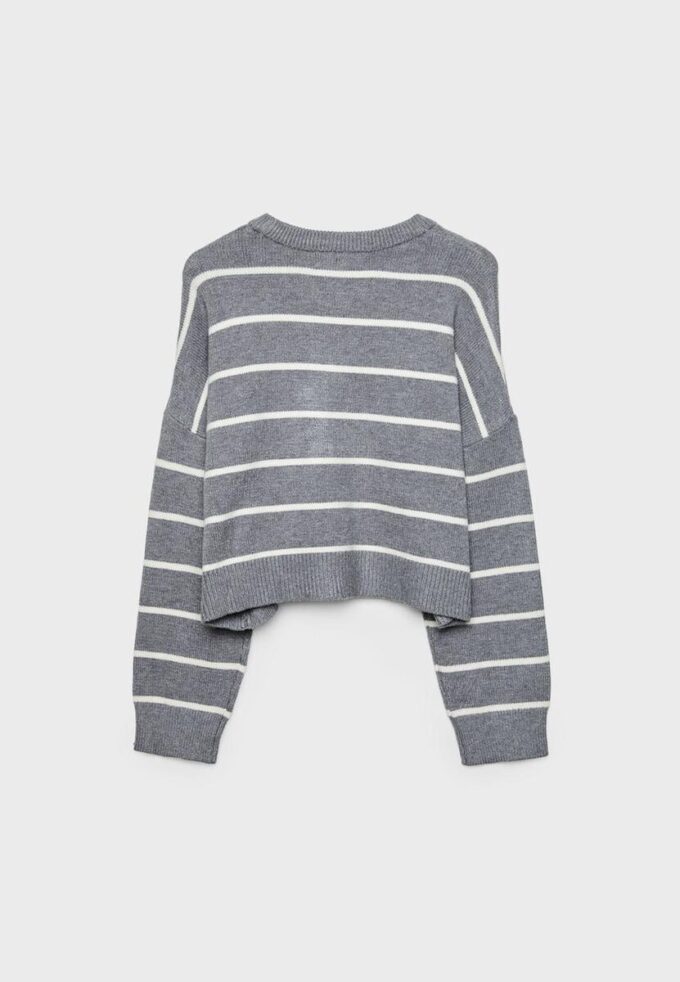 Camisola curta de malha às riscas