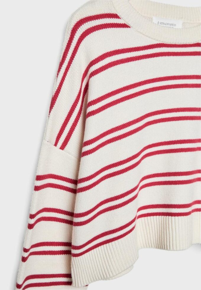 Camisola curta de malha às riscas