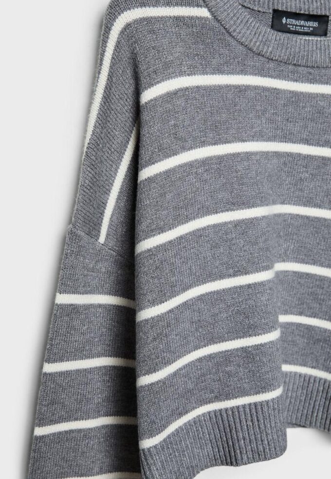 Camisola curta de malha às riscas
