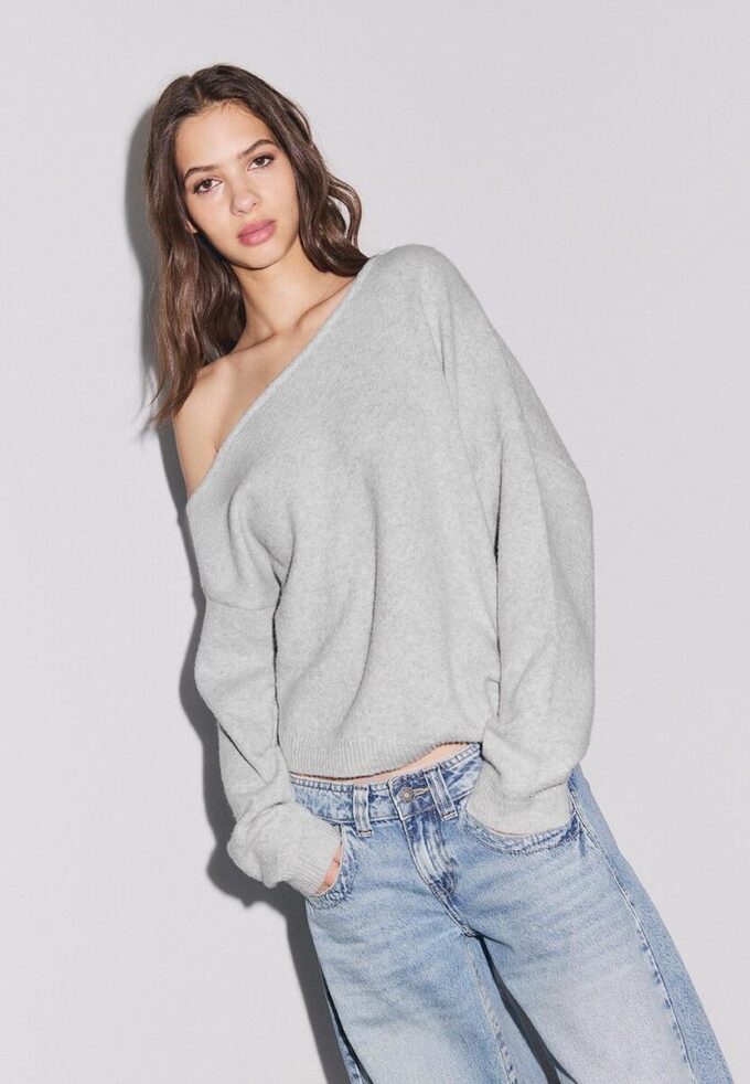 Camisola de malha assimétrica