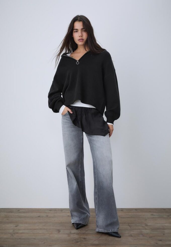 Camisola de malha com fecho