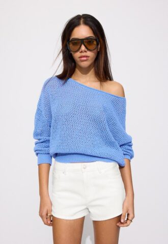 Camisola de malha com gola em barco