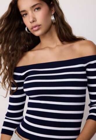 Camisola de malha justa às riscas