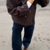 Casaco com gola alta cruzada e toque suave Casaco com gola alta cruzada e toque suave