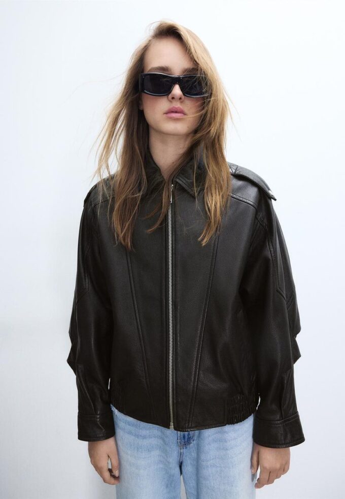Casaco de couro oversize