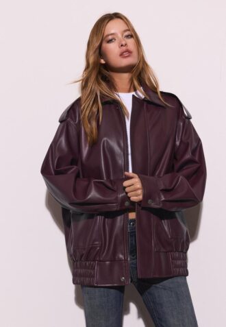 Casaco de motoqueiro oversize com efeito de pele