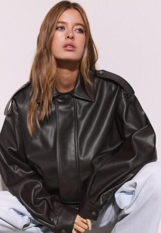 Casaco de motoqueiro oversize com efeito de pele