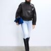 Casaco Oversize com Aba 100% Pele