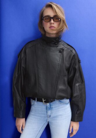 Casaco Oversize com Aba 100% Pele