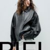 Casaco Oversize com Aba 100% Pele